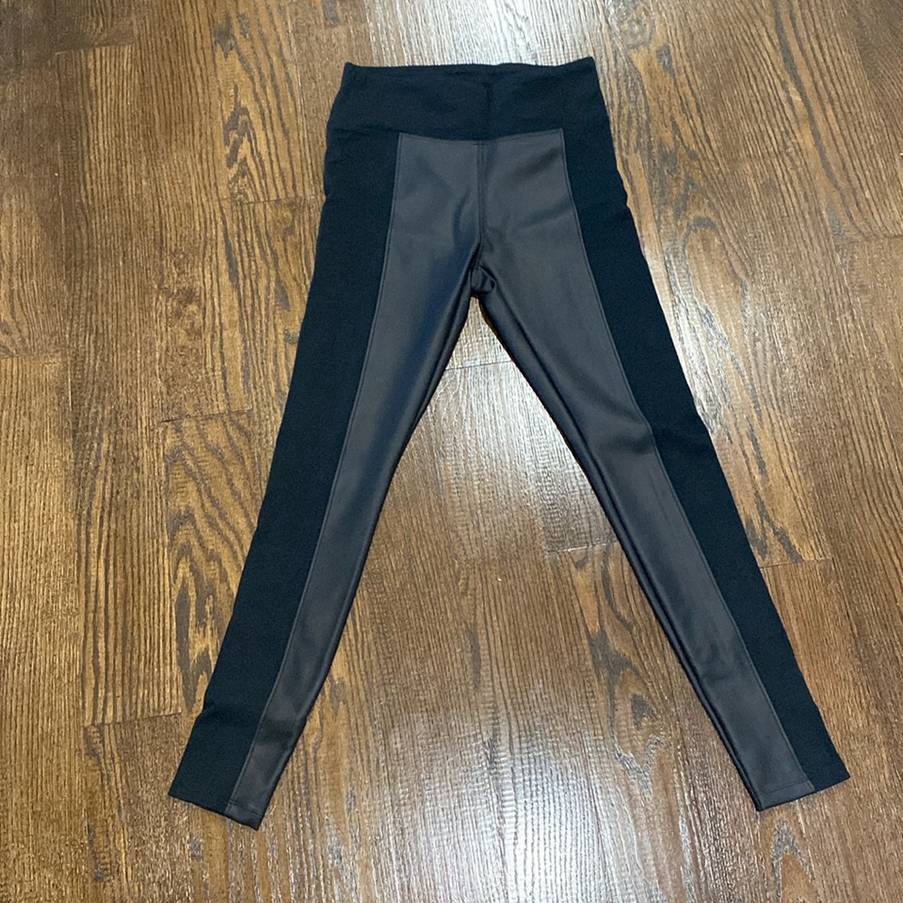 Express women’s size small black leggings with partial faux leather